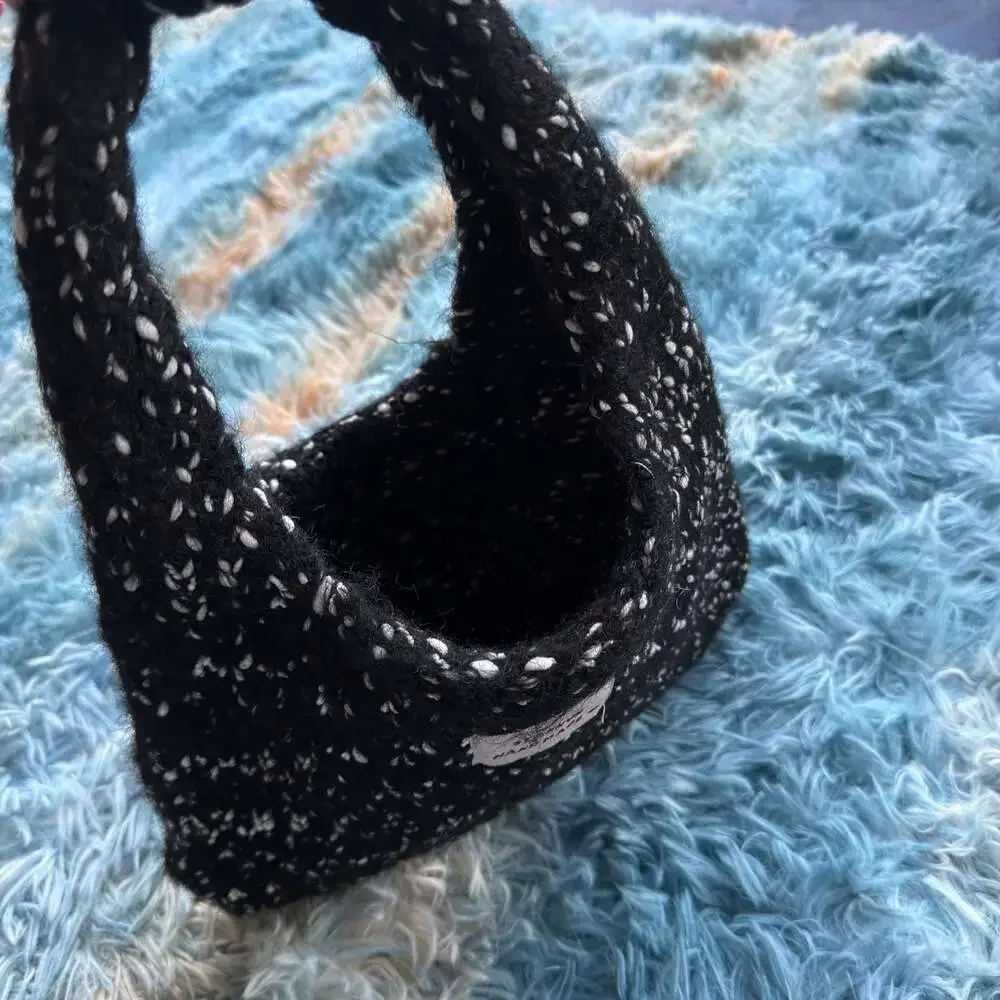 Stannun Hand Made Black and White Speckled Knit Mini Hobo Shoulder Bag